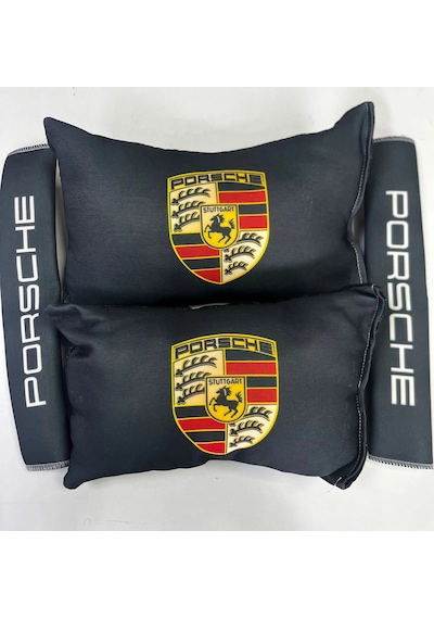 Siyah Porsche İkili Yastık Ve Kemer Kılıfı Seti