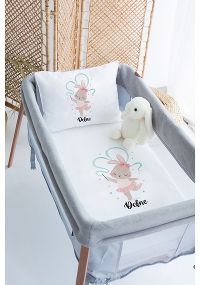 %100 Pamuk Saten İsme Özel 70x120 Park Yatak Nevresim Seti