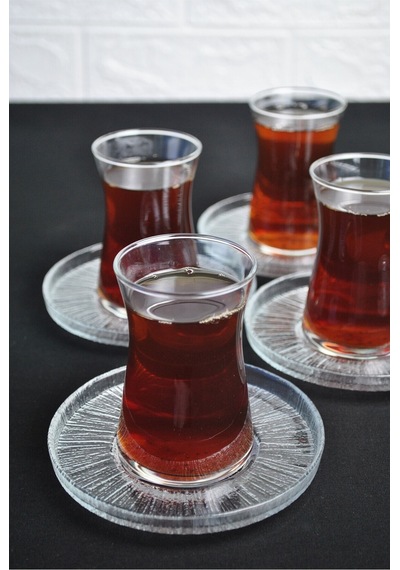 6 Kişilik Heybeli Çay Bardağı Ve Rexy Çay Tabağı Çay Takımı 12 Parça Çay Seti Şeffaf