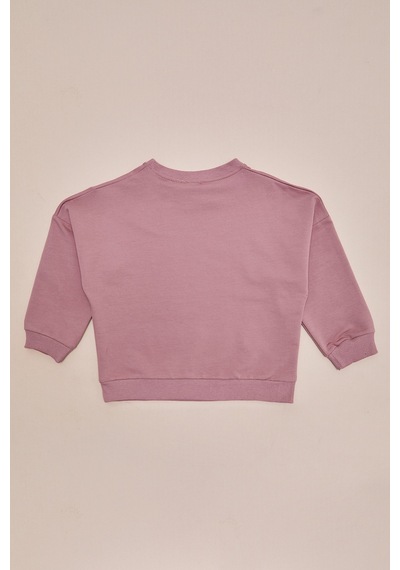 Fullamoda Ayıcık Baskılı Oversize Kız Çocuk Sweatshirt Gül Rengi