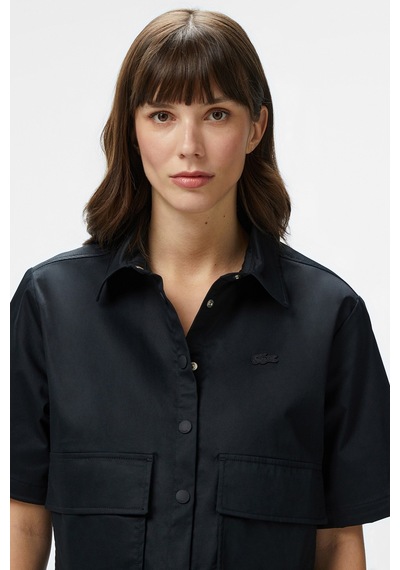 Lacoste Womens Regular Fit Black Shirt Standart Kesim Yarım Kollu Çıtçıt Düğmeli Kadın Gömlek Siyah