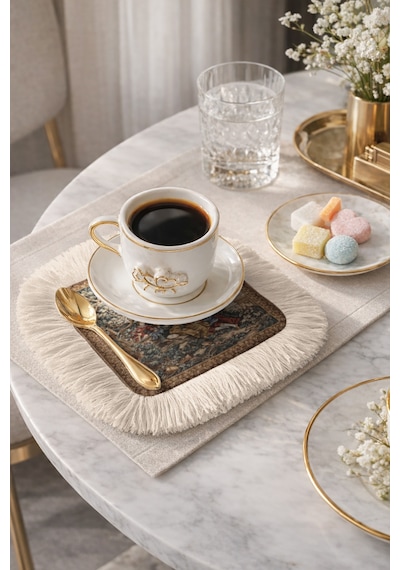 Zarif Klasik Saray Saçaklı Sunum Peçetesi - Vintage Nostaljik Bej Kahverengi Bardak Altlığı Mendil Pastel Kanyon Antrasit Zarif Klasik Saray Saçaklı Sunum Peçetesi - Vintage Nostaljik Bej Kahverengi Bardak Altlığı Mendil Pastel Kanyon Antrasit