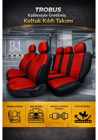 Hyundai Accent Era 2006-2011 Uyumlu Colorline Elegance Deri Kırmızı Siyah Koltuk Kılıfı