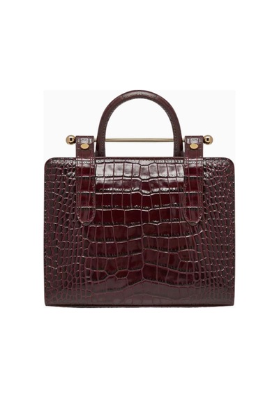Strathberry Mini Bordo Kroko Deri Lüks Tote Çanta, Zamansız Ve Şık Tasarım Omuz Çantası