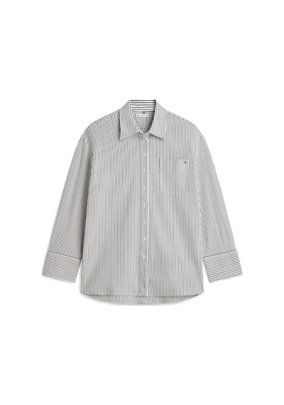 Tommy Hilfiger Pıque Strıpe Rlx Shırt Kadın Beyaz Uk Gömlek - Ww0ww47878