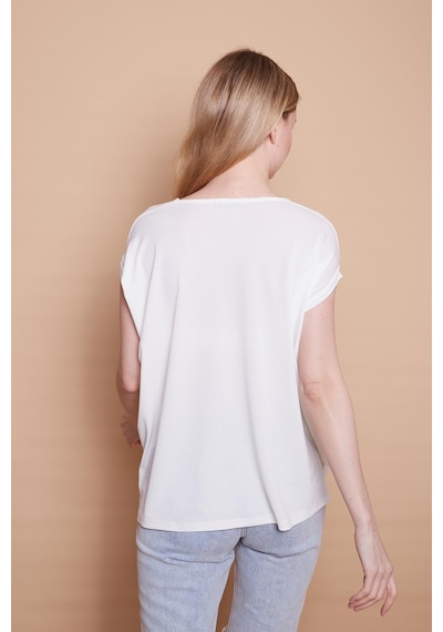 Jument Likralı Krep Kumaş V Yaka Salaş Yanı Yırtmaçlı Oversize Bluz-krem Krem