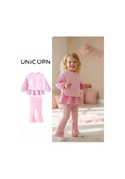 Unicorn Kız Çocuk Taytlı Takım Pembe