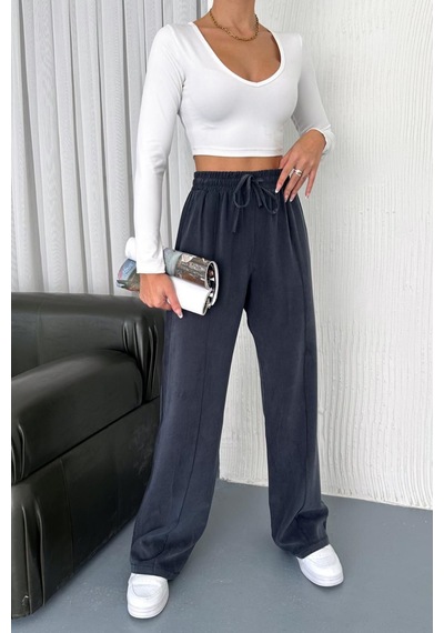 Feela Moda 2007 Bağcıklı Beli Lastikli Modal Çımalı Palazzo Kadın Pantolon Antrasit