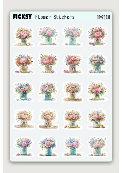 Çiçek Sticker Seti - 20 Adet Etiket Çıkartma Diğer