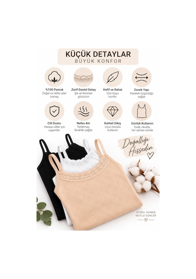 Westicgiyim Kadın Pamuklu İp Askılı Dantelli Atlet 6 Lı Paket %100 Pamuk Siyah Beyaz Ten M-l-xl-2xl