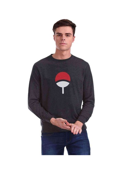 Uchiha Clan Baskılı Füme Antrasit Erkek Örme Sweatshirt