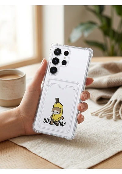 Samsung Galaxy Uyumlu - S26 Ultra Boş Yapma Muz Detaylı Kart Bölmeli Şeffaf Telefon Kılıfı Çok Renkli