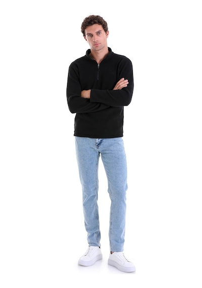 Hatemoğlu Regular Fit Düz Tam Boy Fermuarlı Polar Sweatshirt Siyah