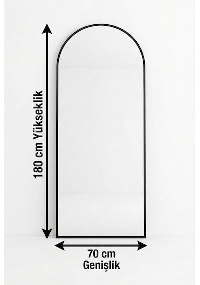 70x180 Cm Oval Ayaklı Ayna Statik Boyalı Metal Çerçeve Boy Aynası Siyah