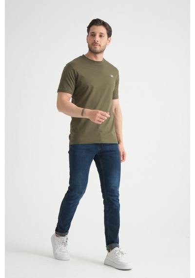 Shooter Sportwear Shooter Erkek T-shirt Nefes Alabilen Esnek Pamuklu Kumaş Regular Kalıp Minimal Logolu Haki