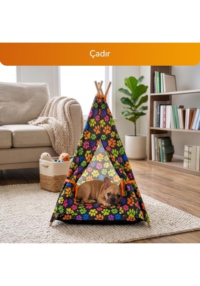 4'lü Kedi Köpek Konfor Seti Çadır Minder Mama Su Kabı Standı Vantuzlu Cam Yatağı Evcil Hayvan Seti