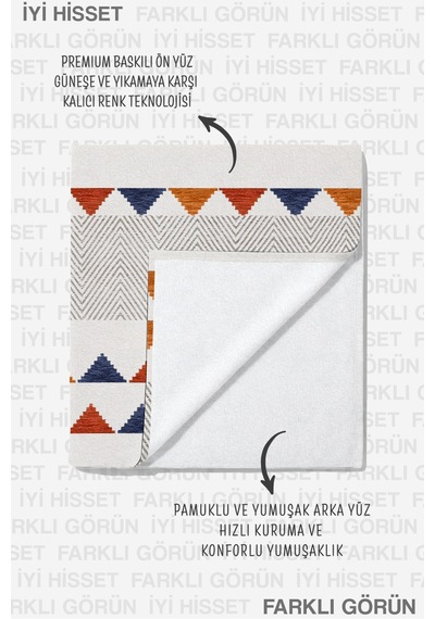 Etnik Geometrik Bohem Plaj Havlusu - Akdeniz Stil Turuncu Lacivert Hızlı Kuruyan Mikrofiber Havlu Kül Mimoza