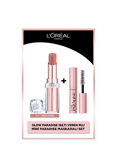 L'Oréal Paris Glow Paradise Balm-in-Lipstick Işıltı Veren Ruj 642 Beige Eden + Mini Paradise Maskara