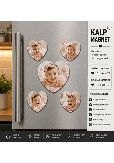 Kalp Fotoğraf Magneti Kız Bebeğe Kişiselleştirilebilir İlk Anılar Ve Büyüme Hatırası