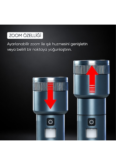 Şarj Edilebilir Zoomlu El Feneri - 1500 Lümen - 15 Watt - Dat - Dt-805 Çok Renkli