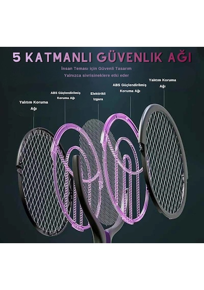 Usb Şarjlı Mor Işıklı Elektrikli Sivrisinek Öldürücü Raket Sinek Öldürücü Sineksavar