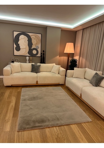 Ultra Soft Bej Yumuşak Dokulu Peluş Halı Dikdörtgen