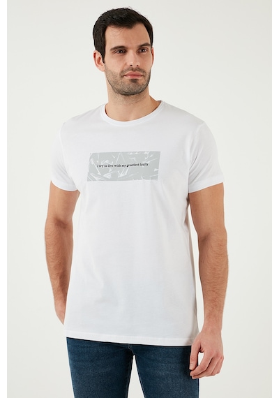Buratti Pamuklu Slim Fit Bisiklet Yaka Baskılı Erkek T Shirt 541Tolive Beyaz