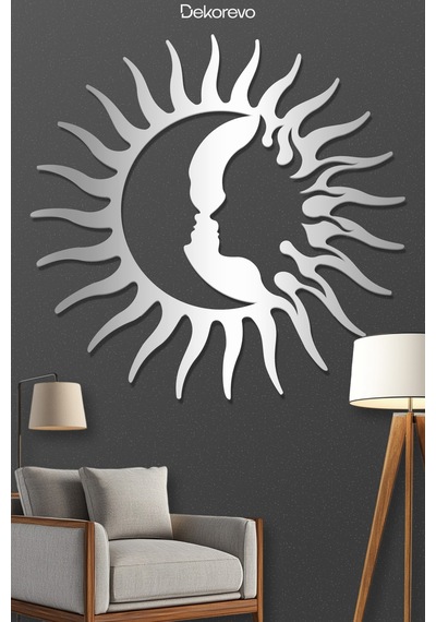 Ay Ve Güneş Metal Duvar Tablosu - Gümüş - 48 X 50 Cm