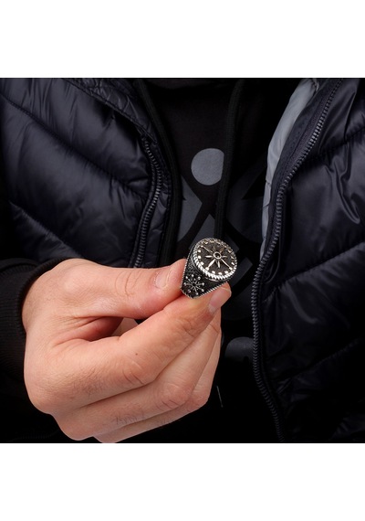 Gemi Dümeni Pusula Model 925 Ayar Gümüş Erkek Yüzük