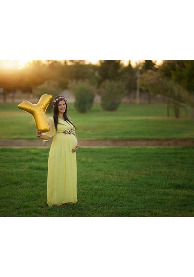 Modalabio Moda Labio- Babyshower Melek Kol Hamile Elbisesi Sarı