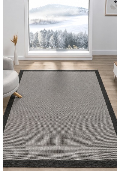 Sisal Prime Bej Siyah İskandinav Yıkanabilir Bordürlü Halı Kilim Balkon Teras Koridor Halısı 1148