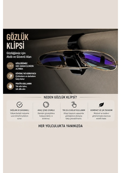 Oto Araç İçi Mandallı Gözlük Tutucu Güneş Gözlüğü Klipsi Araç Organizer Aparatı
