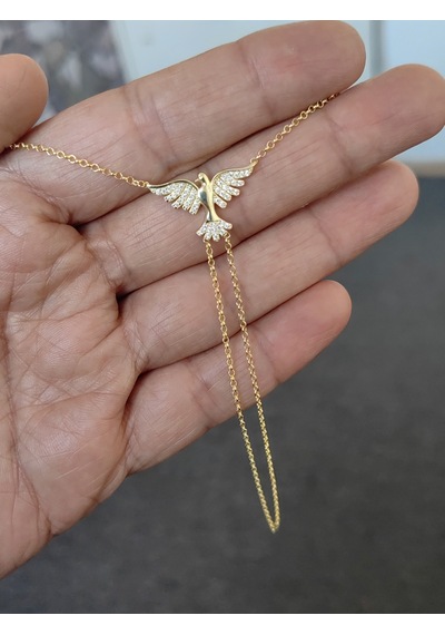 Beyaz Zirkon Taş Detaylı Gümüş Güvercin Model Şahmeran - Gold Altın