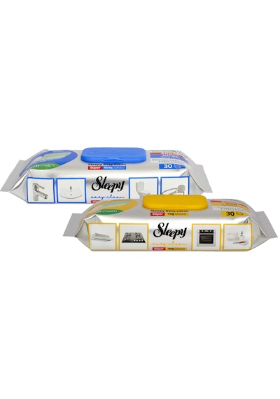 Sleepy Easy Clean Süper Yağ Çözücü&Kireç Sökücü Yüzey Temizlik Havlusu&Mendili 2x30 (60 Yaprak)