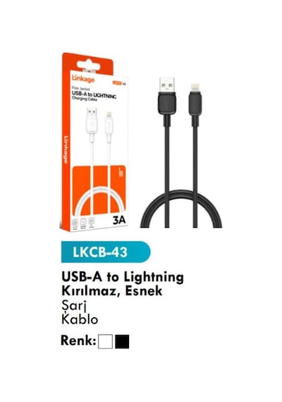 Şarj Kablosu Usb-a To Lightning Kırılmaz Esnek Şarj Kablo Lkcb-43