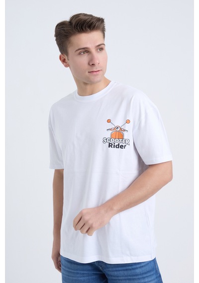 Velvoria Unisex Oversize Beyaz Scooter T-shirt