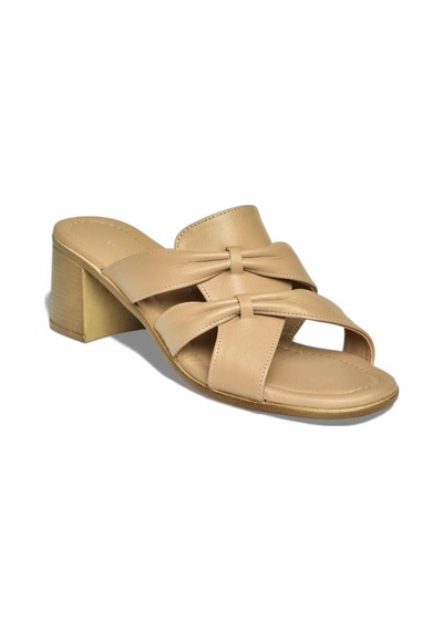 Fox Shoes P555455803 Bej Hakiki Deri Kalın Topuklu Kadın Terlik Bej