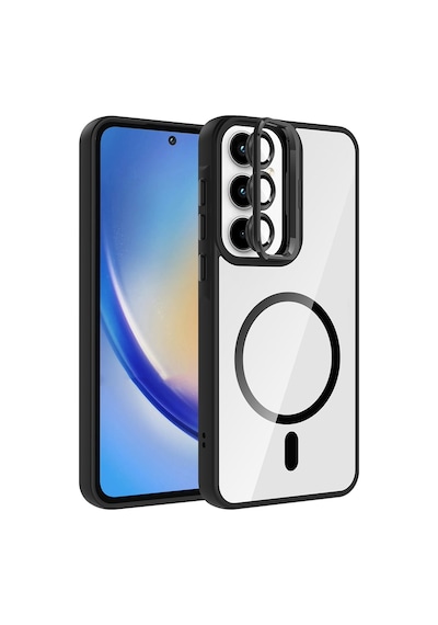 Zore Galaxy Uyumlu A35 Kılıf Standlı Ve Kamera Lens Hediyeli M-safe Şarj Özellikli Ogaa Etro Kapak - Siyah