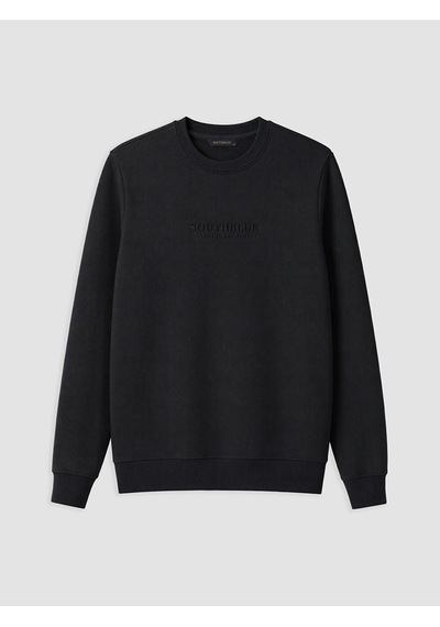 LC Waikiki Southblue Siyah Bisiklet Yaka Nakışlı Erkek Kalın Sweatshirt New Blaçocuk Kız
