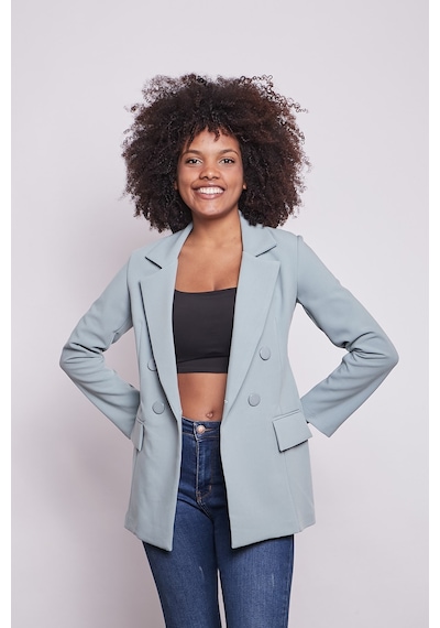 Kadın Düğme Detaylı Uzun Kol Şık Ofis Süs Cep Kapaklı Kumaş Blazer Ceket-mint Mint