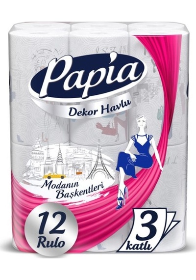 Papia Dekor Rulo Kağıt Havlu 12'li