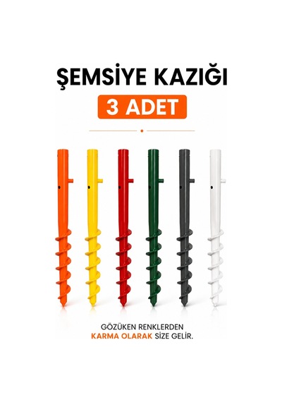 3'lü Şemsiye Sabitleme Kazığı Çok Renkli