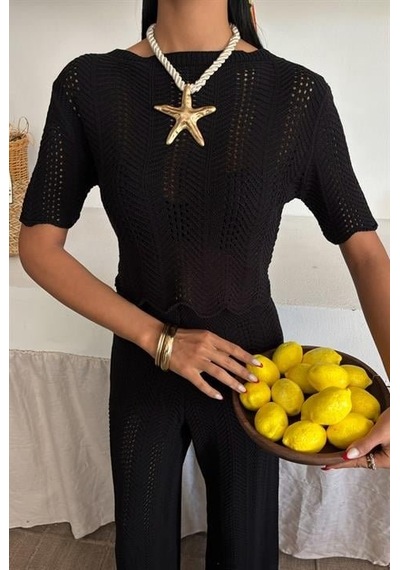 Triko Bluz Pantolon İkili Takım 10084-025 Siyah
