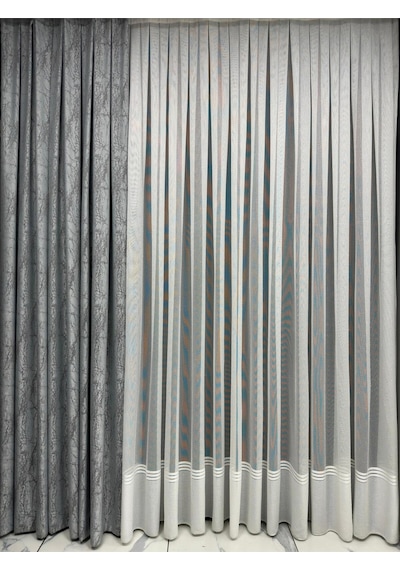 Etek Hasır Örme Simli Tül Perde 1/3 Sık Pile Kırık Beyaz