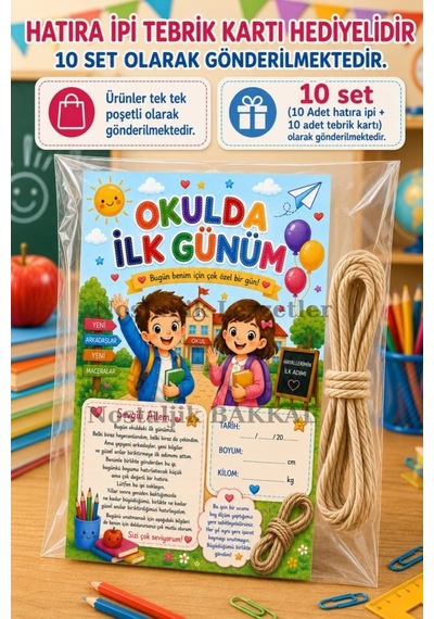 5 Adet Hatıra İpi Tebrik Kartı Hediyeli Okulda İlk Gün Hediye Seti 1. Sınıf-sene Başı Hatıra Tebrik Kartı Seti