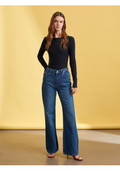 Dilvin 72293 Yüksek Bel Wide Leg Jean-mavi Mavi
