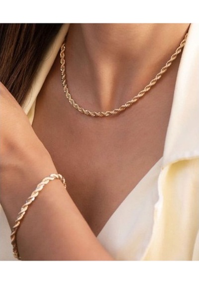 925 Ayar Rose Altın Kaplama Gümüş Kolye Bileklik Burgu Set