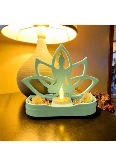 3d Baskı Lotus Buda Mumluk - Dekoratif Tealight Mumluk-mint Diğer