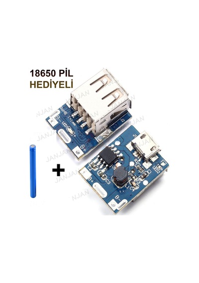 Powerbank Şarj Modülü + 3.7V 18650 Şarjlı Pil Micro Usb Converter