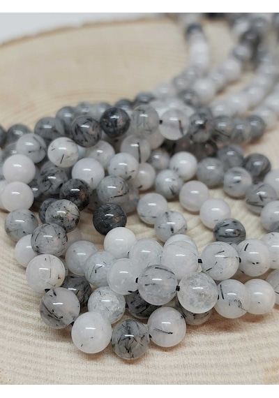 Yaşam Tohumu Rutil Kuvars Taşı Dizi 6 MM Beyaz - Mavi